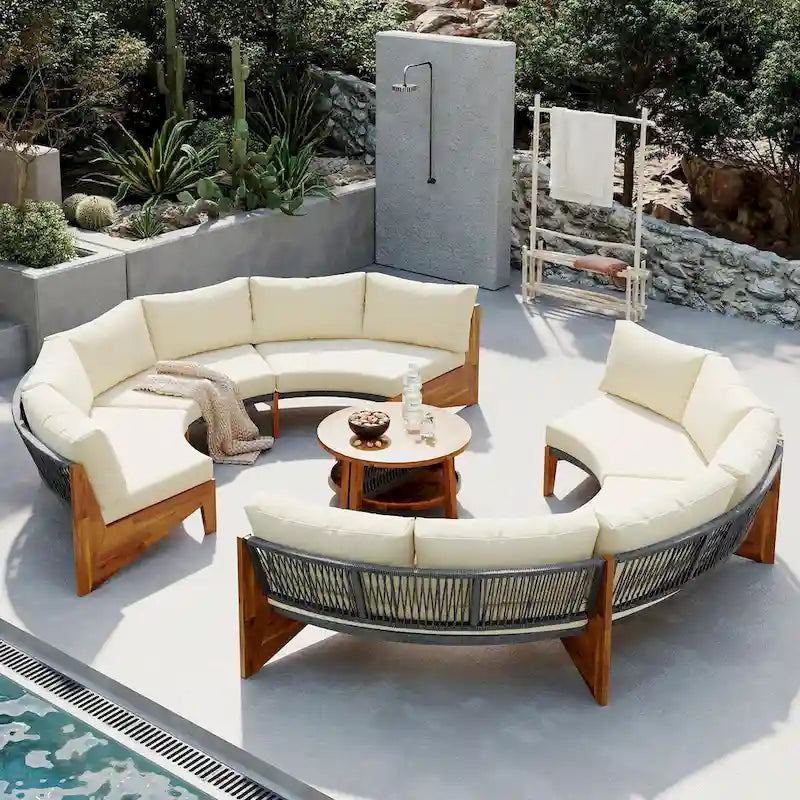 Ensemble de salon de jardin 6 places avec coussins et table basse