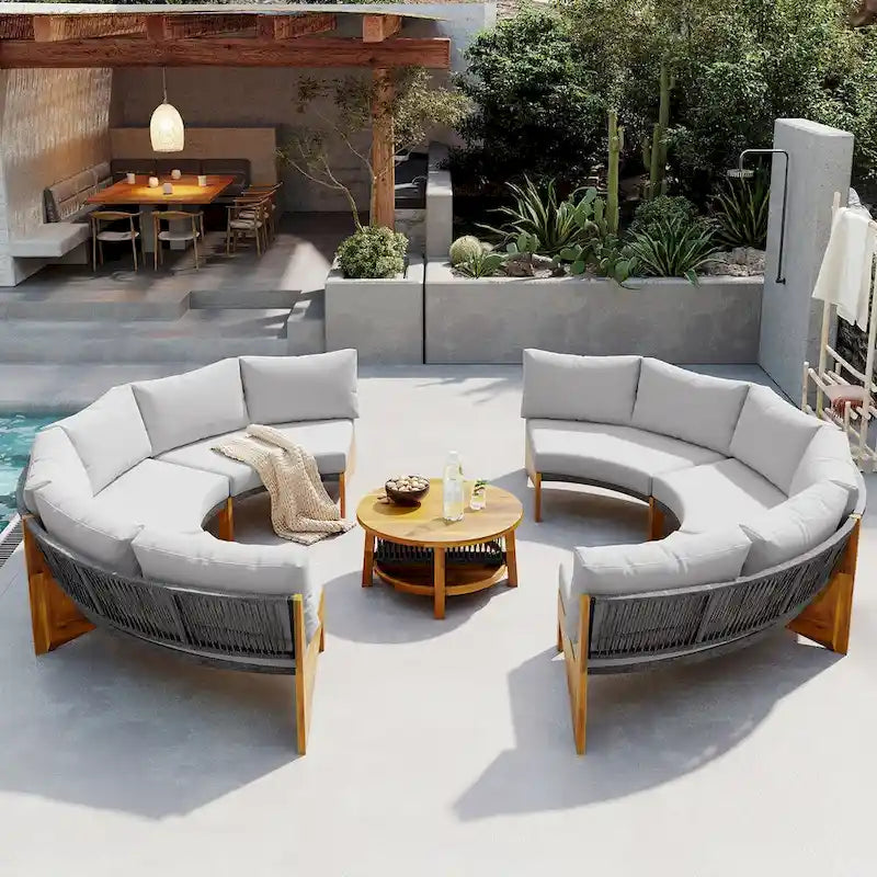 Ensemble de salon de jardin 6 places avec coussins et table basse