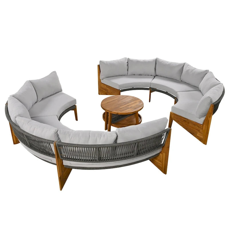 Ensemble de salon de jardin 6 places avec coussins et table basse