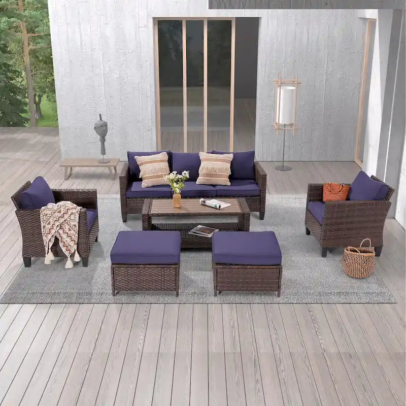 LIVOOSUN Ensemble de 6 meubles de patio en rotin marron avec table basse