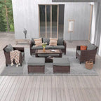 LIVOOSUN Ensemble de 6 meubles de patio en rotin marron avec table basse