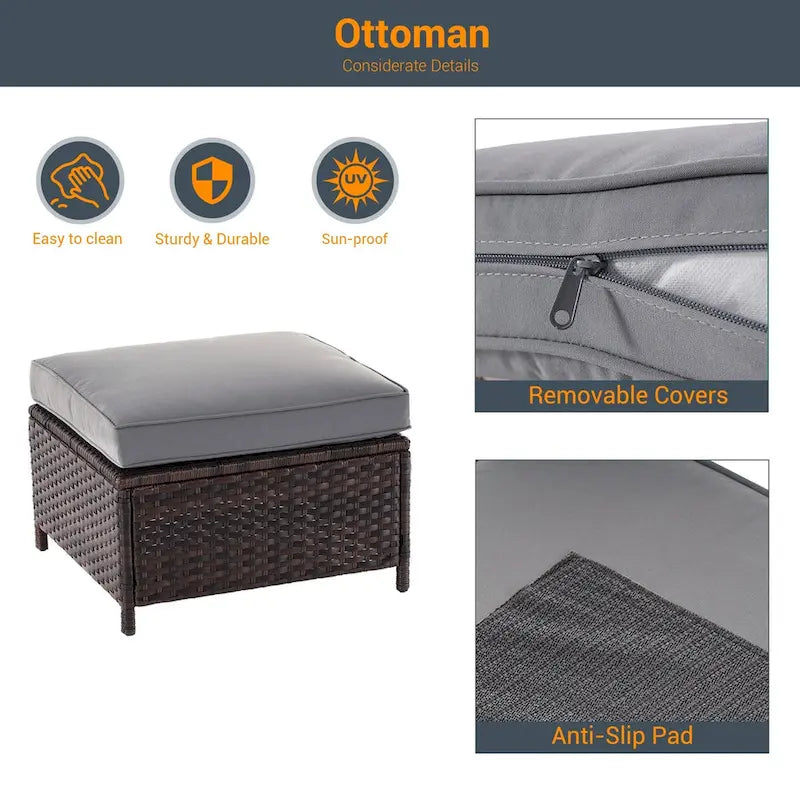 LIVOOSUN Ensemble de 6 meubles de patio en rotin marron avec table basse