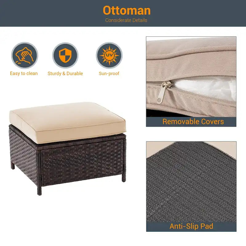 LIVOOSUN Ensemble de 6 meubles de patio en rotin marron avec table basse