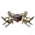 Ensemble de foyer extérieur 5 pièces en métal de 34,5 po, table de foyer et chaises Adirondack avec porte-gobelet et porte-parapluie