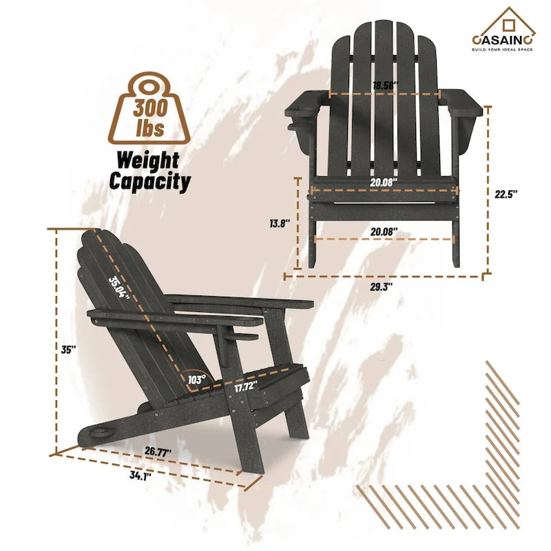 Ensemble de foyer extérieur 5 pièces en métal de 34,5 po, table de foyer et chaises Adirondack avec porte-gobelet et porte-parapluie