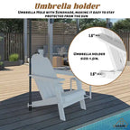Ensemble de foyer extérieur 5 pièces en métal de 34,5 po, table de foyer et chaises Adirondack avec porte-gobelet et porte-parapluie