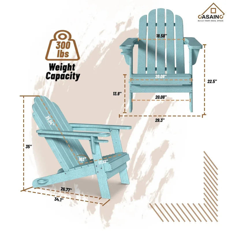 Ensemble de foyer extérieur 5 pièces en métal de 34,5 po, table de foyer et chaises Adirondack avec porte-gobelet et porte-parapluie
