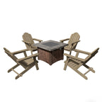 Ensemble de foyer extérieur 5 pièces en métal de 34,5 po, table de foyer et chaises Adirondack avec porte-gobelet et porte-parapluie