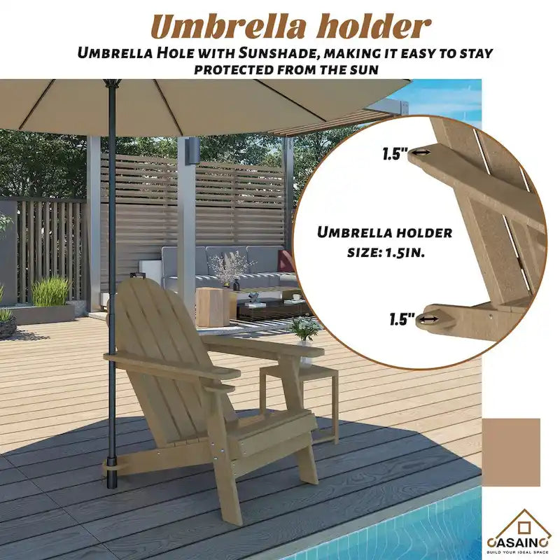 Ensemble de foyer extérieur 5 pièces en métal de 34,5 po, table de foyer et chaises Adirondack avec porte-gobelet et porte-parapluie
