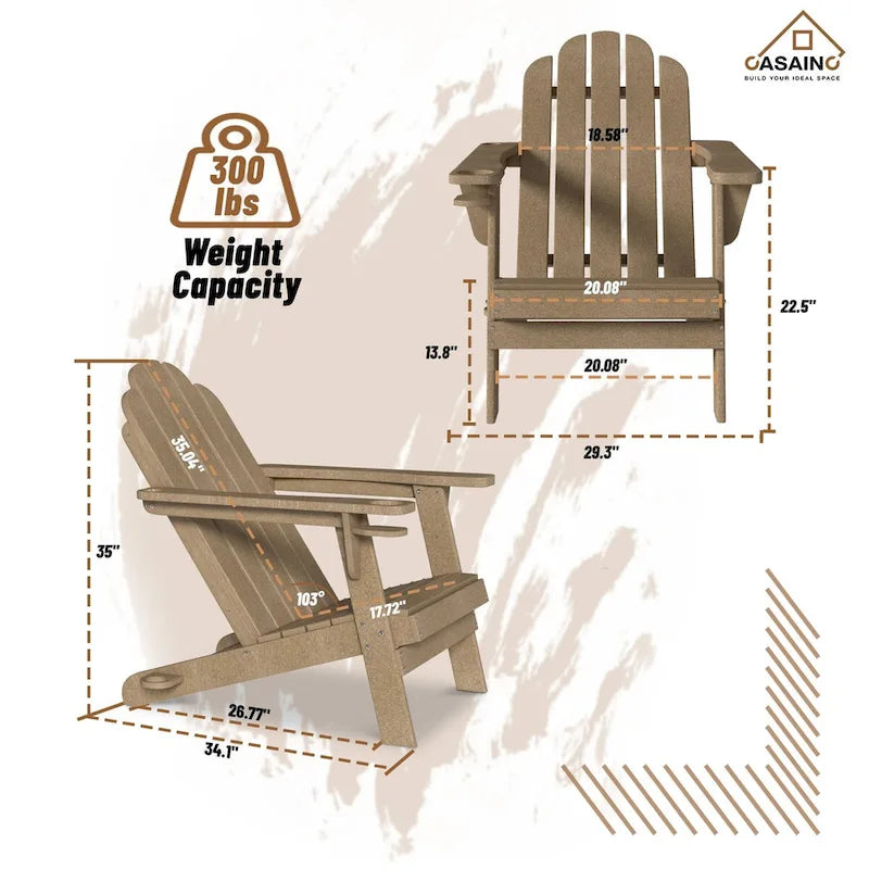Ensemble de foyer extérieur 5 pièces en métal de 34,5 po, table de foyer et chaises Adirondack avec porte-gobelet et porte-parapluie