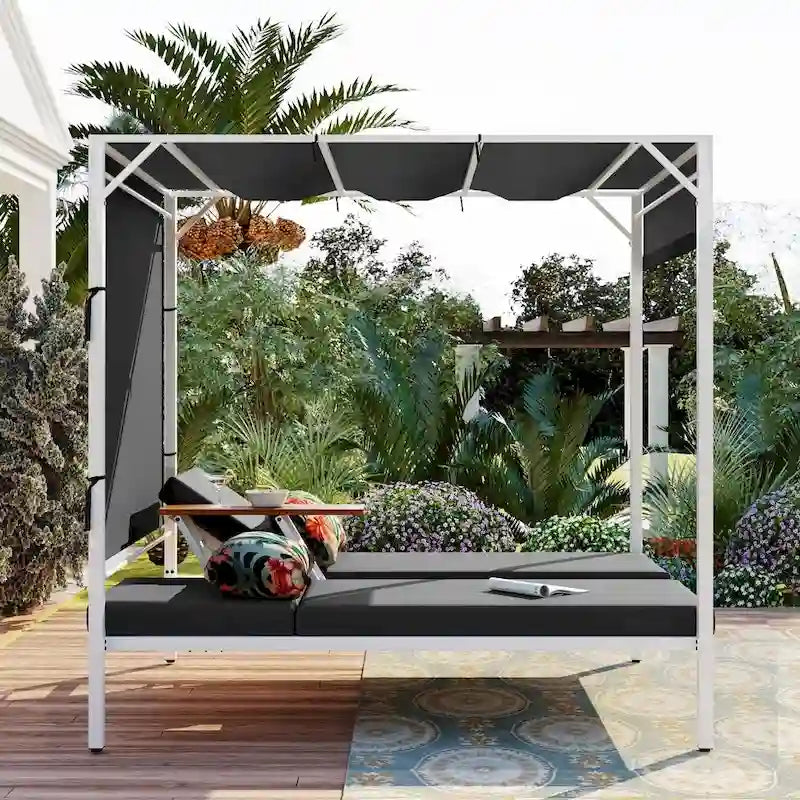 Bain de soleil/lit de repos extérieur avec coussins, sièges réglables
