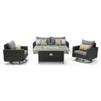 Ensemble de patio extérieur Milo Espresso 4 pièces avec foyer et mouvement Sunbrella