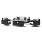 Ensemble de patio extérieur Milo Espresso 4 pièces avec foyer et mouvement Sunbrella