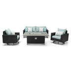 Ensemble de patio extérieur Milo Espresso 4 pièces avec foyer et mouvement Sunbrella