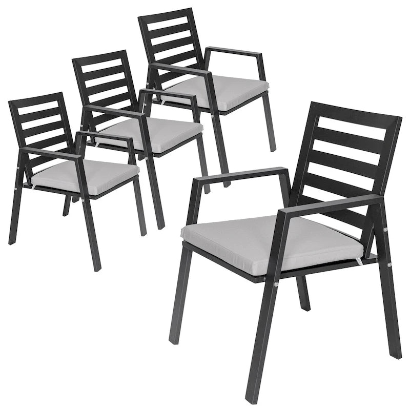 Fauteuil de salle à manger d'extérieur LeisureMod Chelsea en aluminium avec coussins, lot de 4 - 34.84