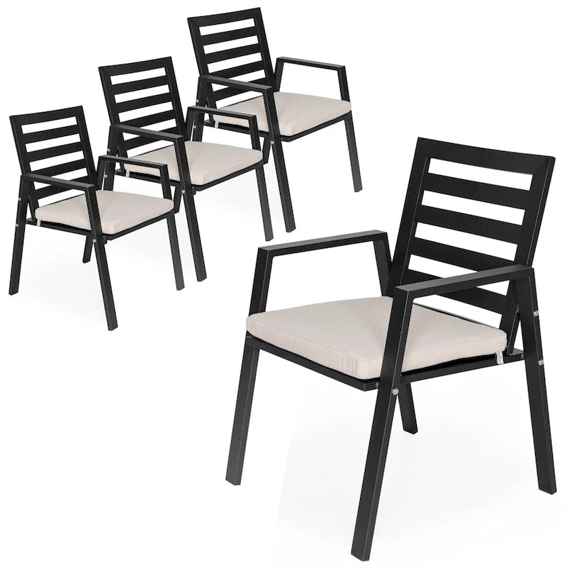 Fauteuil de salle à manger d'extérieur LeisureMod Chelsea en aluminium avec coussins, lot de 4 - 34.84