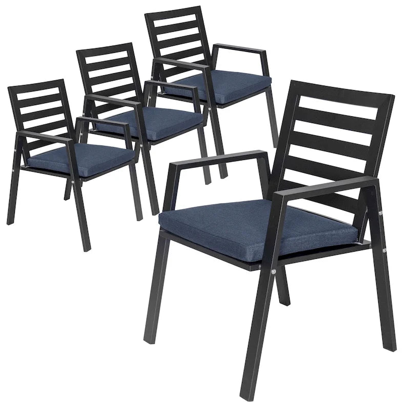 Fauteuil de salle à manger d'extérieur LeisureMod Chelsea en aluminium avec coussins, lot de 4 - 34.84