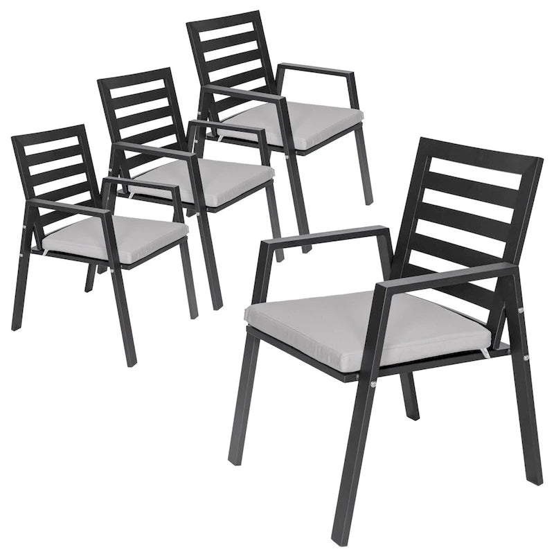Fauteuil de salle à manger d'extérieur LeisureMod Chelsea en aluminium avec coussins, lot de 4 - 34.84