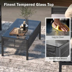 Ensemble de conversation de patio 4 pièces avec table en verre trempé