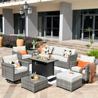 HOOOWOOO Salon de jardin d'extérieur 10 pièces en rotin tressé avec foyer