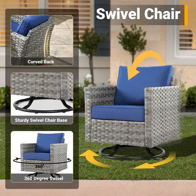 HOOOWOOO Salon de jardin d'extérieur 10 pièces en rotin tressé avec foyer