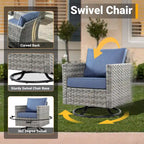 HOOOWOOO Salon de jardin d'extérieur 10 pièces en rotin tressé avec foyer