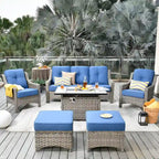 HOOOWOOO 6-piece Grey Wicker Outdoor Furniture Seating Set with Fire Pit Table