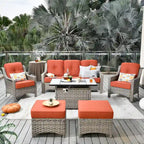 HOOOWOOO Ensemble de meubles de jardin 6 pièces en osier gris avec table brasero