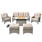 HOOOWOOO Ensemble de meubles de jardin 6 pièces en osier gris avec table brasero