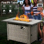 HOOOWOOO Ensemble de meubles de jardin 6 pièces en osier gris avec table brasero