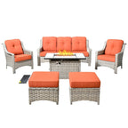 HOOOWOOO Ensemble de meubles de jardin 6 pièces en osier gris avec table brasero