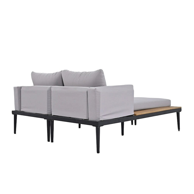 Lit de Repos Extérieur Moderne en Métal 2 en 1 avec Plateaux et Espaces Latéraux en Bois