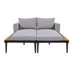 Lit de Repos Extérieur Moderne en Métal 2 en 1 avec Plateaux et Espaces Latéraux en Bois