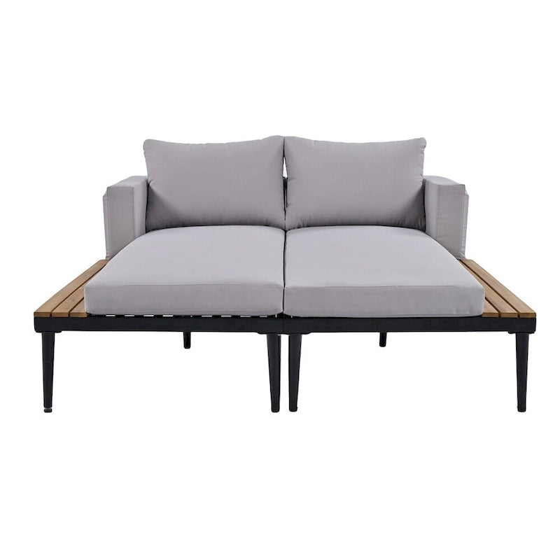 Lit de Repos Extérieur Moderne en Métal 2 en 1 avec Plateaux et Espaces Latéraux en Bois