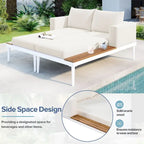 Lit de Repos Extérieur Moderne en Métal 2 en 1 avec Plateaux et Espaces Latéraux en Bois