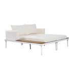 Lit de Repos Extérieur Moderne en Métal 2 en 1 avec Plateaux et Espaces Latéraux en Bois