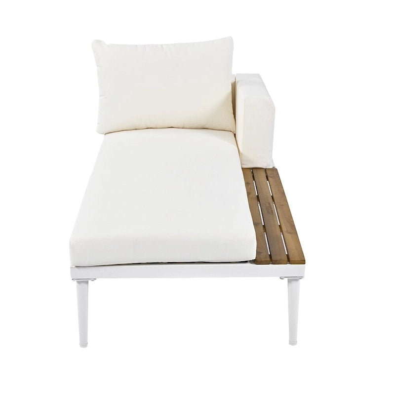Lit de Repos Extérieur Moderne en Métal 2 en 1 avec Plateaux et Espaces Latéraux en Bois