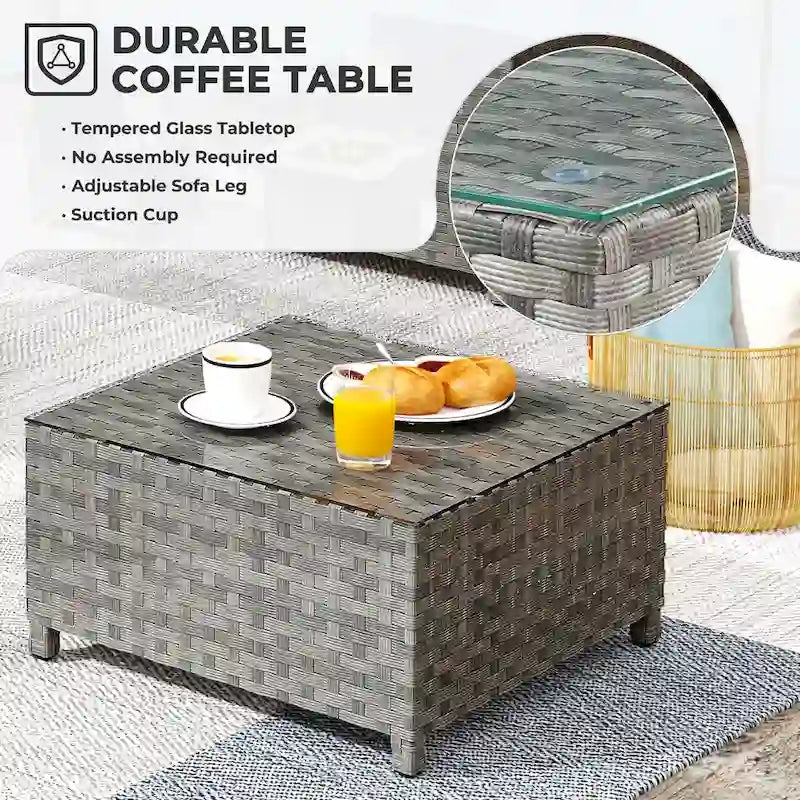 HOOOWOOO Ensemble de patio sectionnel en osier et rotin 10 pièces avec foyer