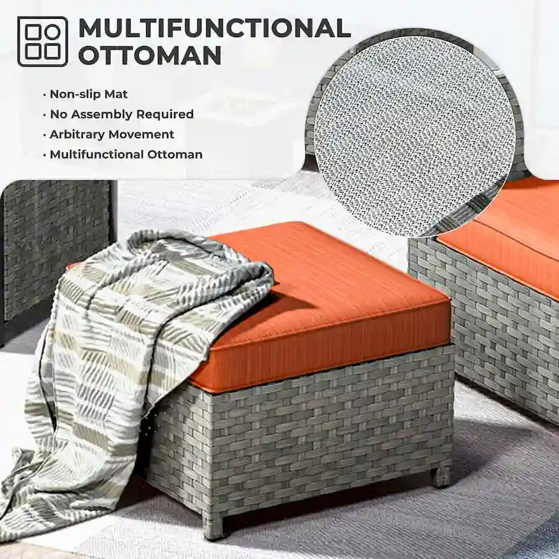 HOOOWOOO Ensemble de patio sectionnel en osier et rotin 10 pièces avec foyer