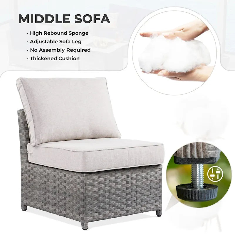 HOOOWOOO Ensemble de patio sectionnel en osier et rotin 10 pièces avec foyer