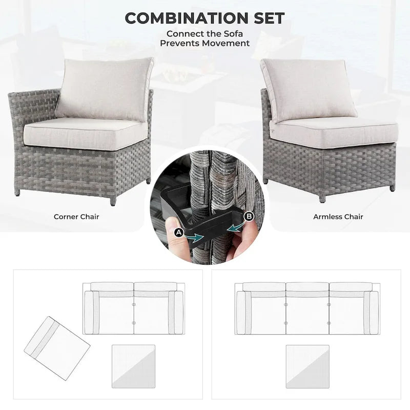 HOOOWOOO Ensemble de patio sectionnel en osier et rotin 10 pièces avec foyer