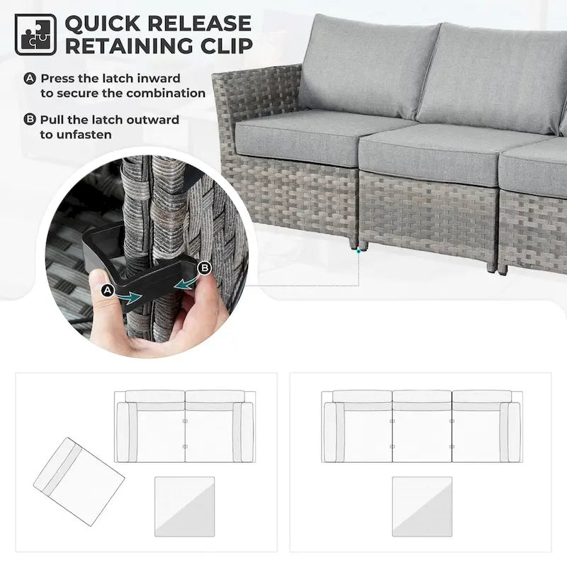 HOOOWOOO Ensemble de patio sectionnel en osier et rotin 10 pièces avec foyer