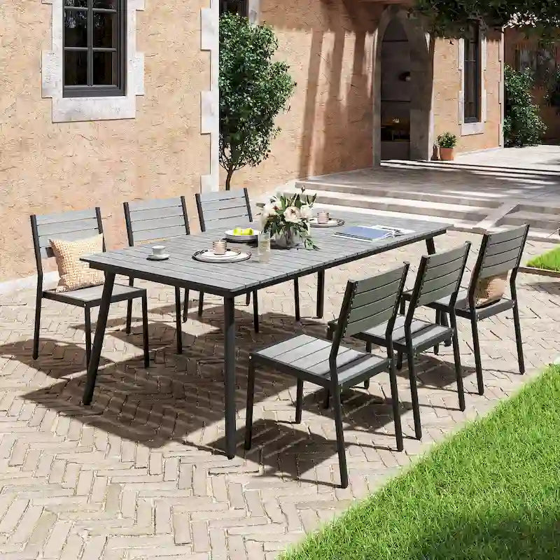 Ensemble de salle à manger d'extérieur 7 pièces VredHom en aluminium avec chaises empilables