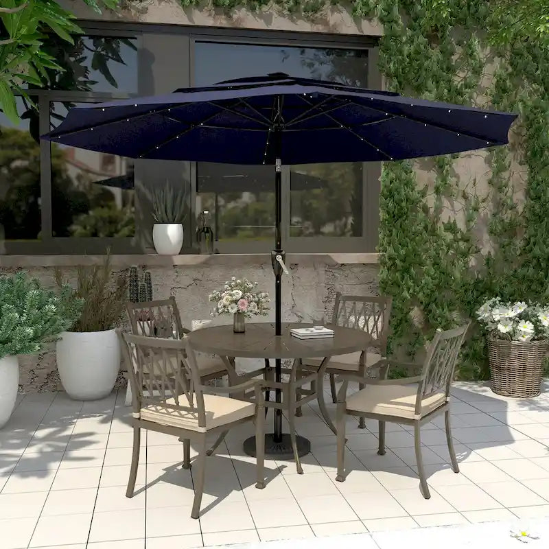Ensemble de salle à manger de patio 5 pièces en fonte d'aluminium avec coussins