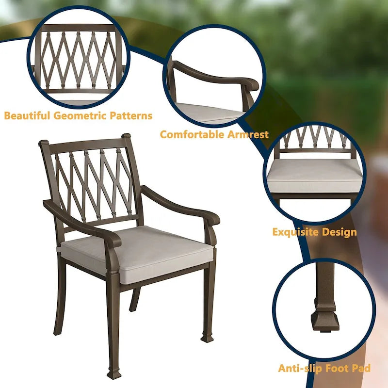 Ensemble de salle à manger de patio 5 pièces en fonte d'aluminium avec coussins