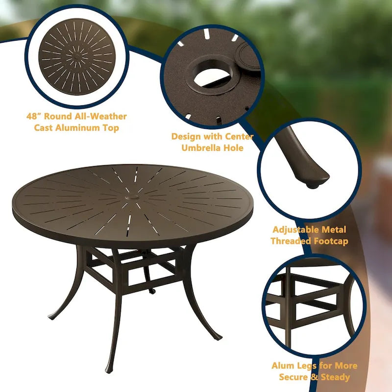 Ensemble de salle à manger de patio 5 pièces en fonte d'aluminium avec coussins