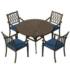 Ensemble de salle à manger de patio 5 pièces en fonte d'aluminium avec coussins