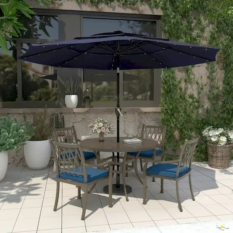 Ensemble de salle à manger de patio 5 pièces en fonte d'aluminium avec coussins