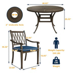 Ensemble de salle à manger de patio 5 pièces en fonte d'aluminium avec coussins