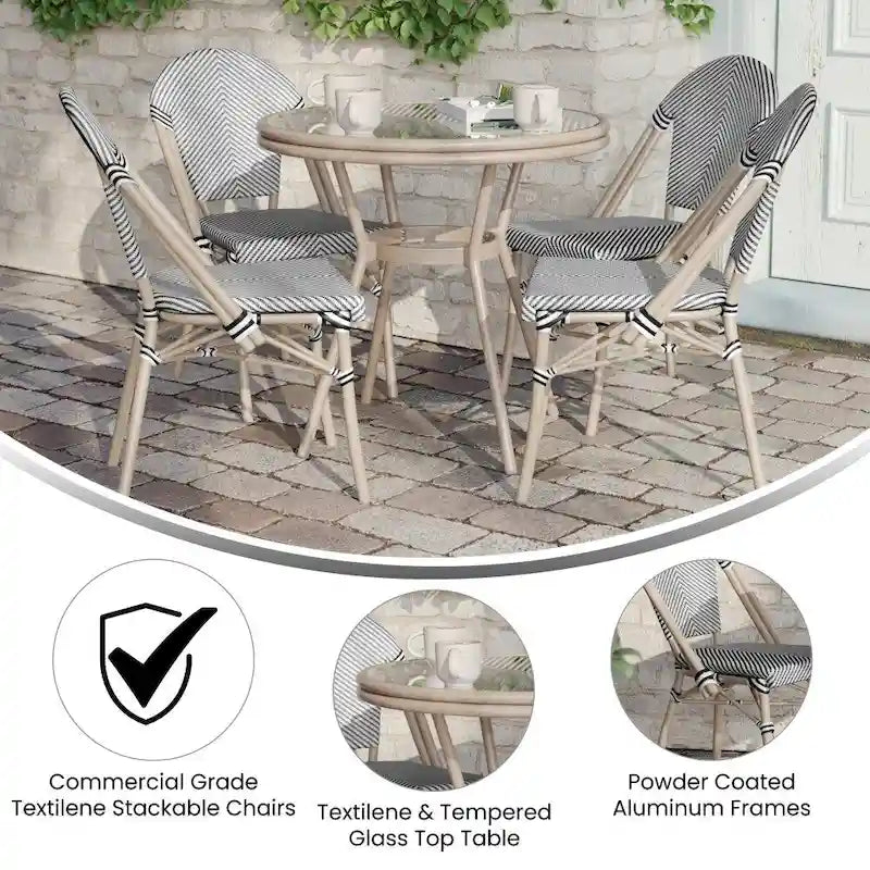 Ensemble table de bistrot et 4 chaises avec armatures métalliques